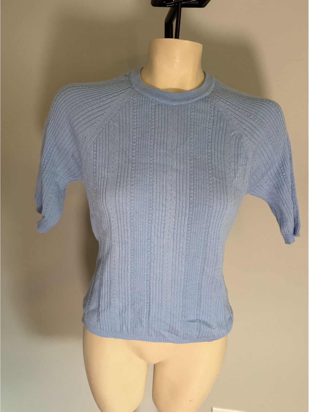 Veronica Beard Light Blue Merino Wool Crew Neck Sweater Medium